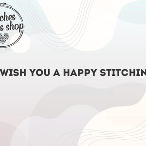 May include: A white and light blue abstract background with a white embroidery hoop with the text "Stitches lovers shop" in black. The text "I wish you a happy stitching" is in black on a white background.