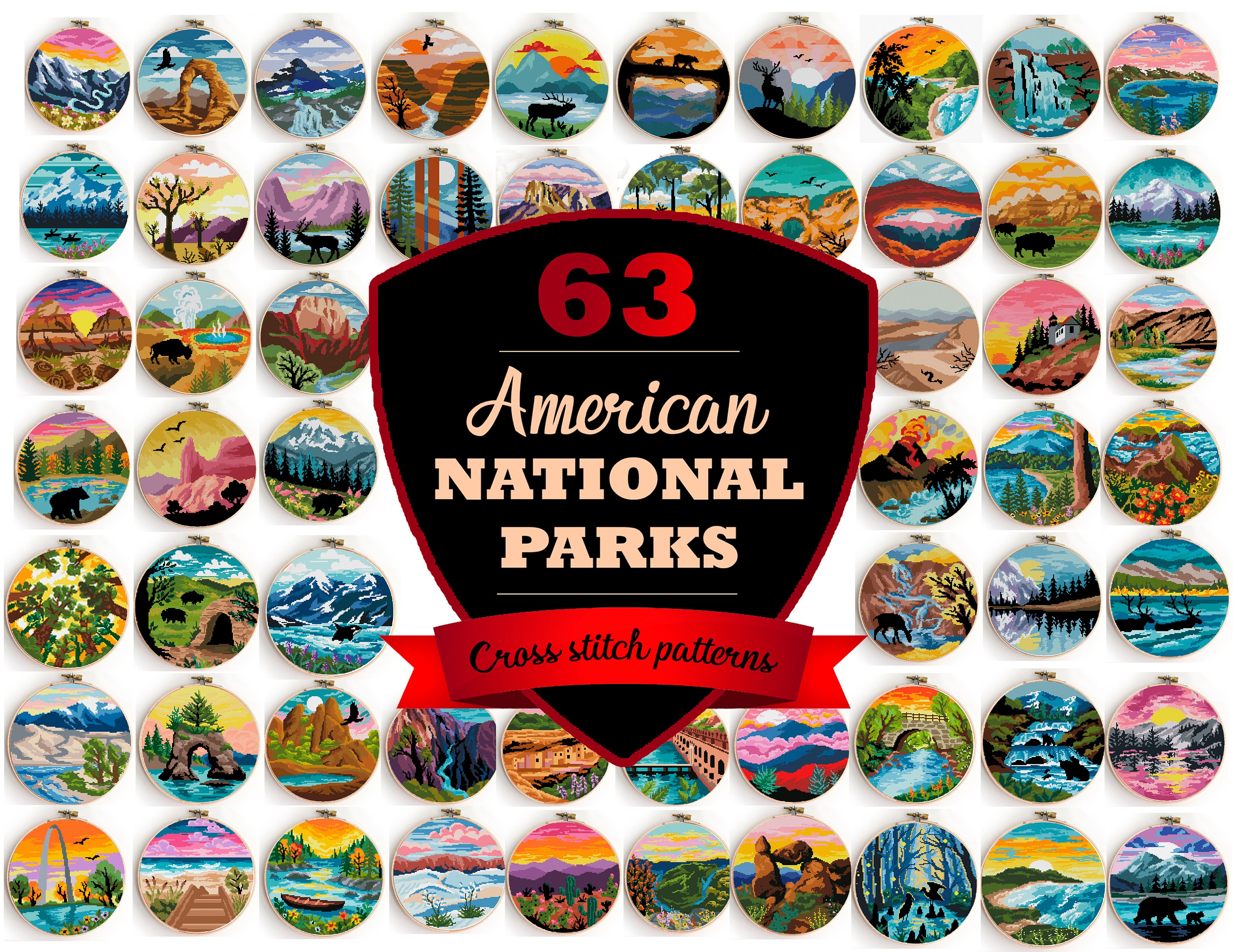 63 National Parks PDF counted cross stitch patterns Arches | Etsy