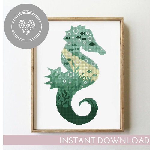 Sea Horse Counted Cross Stitch Pattern Sea Ocean Animal Fish Etsy