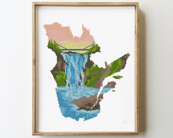 Quebec Cross Stitch Pattern | Canada Provinces Silhouette Xstitch | Landscape Nature Chart | DIY Pattern PDF