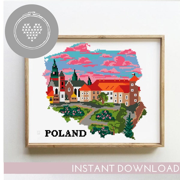 Poland cross stitch pattern count landscape nature xstitch DIY chart silhouette cross stitch - Cross Stitch Pattern (Digital Format - PDF)