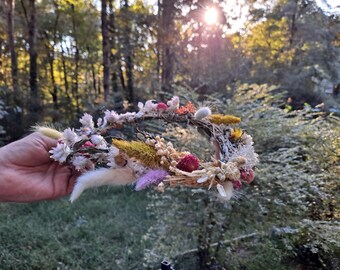 Dried Flower Bridal Crown Outdoor Garden Wedding | Boho Wedding Crown | Bridal Hair Accessory | Flower girl Hair | Hippie Hair Flower Crown