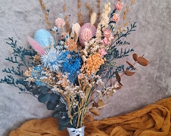 Spring Bouquet in Easter Colors | Soft Pinks Blues Dried Flower Bouquet | Medium size Handmade Florals | Easter Centerpiece