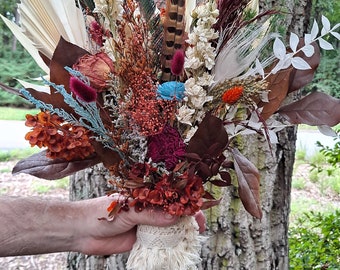 Terracotta Dried Flower Arrangement | Fall Wedding Dried Flower Bridal Bouquet | Elopement Wedding Flowers |  Rusty Orange Dried Flowers