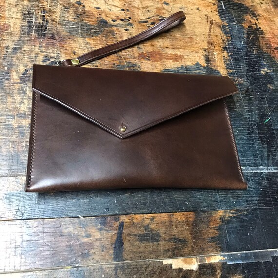 Brown leather envelope clutch discount