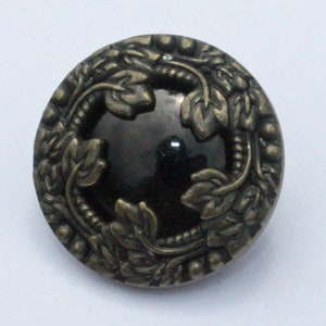 FREE First Class Shipping, Framed Gem, Plastic Shank Button, Antique Brass and Black Color, 3/4", 28L,