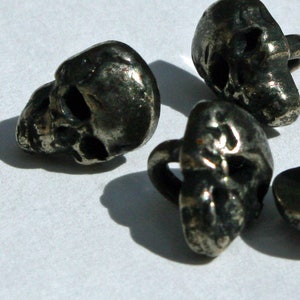 Free First Class Shipping, Small Skull Shank Button, 3/8", 16L, 10mm, Antique Silver Colored, Ships from the USA