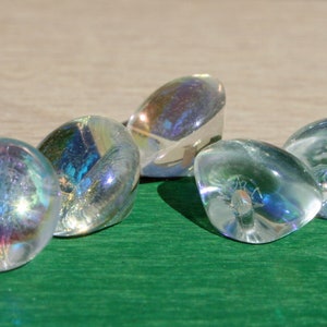 FREE First Class Shipping, Iridescent Glass Ball Button, 10mm, 3/8", 16L, Glass, Shank, Clear. Multi-Colored Highlights, Ships from the USA