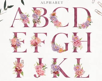 Watercolor Floral Alphabet | Rose Alphabet | Monogram Letters | Flowers Clipart| embellished floral alphabet | Decor Art Flowers