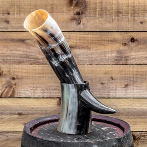 Natural Real Horn Handmade Viking Medieval LARP Drinking Horn with Horn Stand image 2