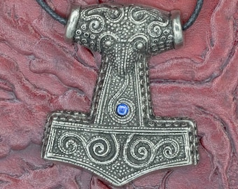 925 Sterling Silver Skane Thor's Hammer (Blue)