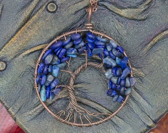 Handmade Tree of Life Yggdrasil Necklace - Blue stones