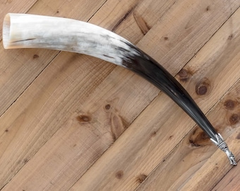 Pewter Tip  Hand Made Asgard   Natural Drinking Horn