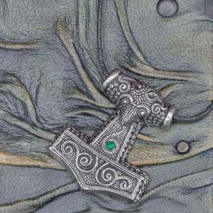 925 Sterling Silver Skane Thor's Hammer Green image 2