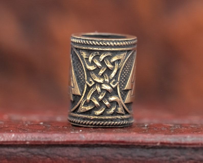Bronze Valknut Viking Rune Hair Beard Bead