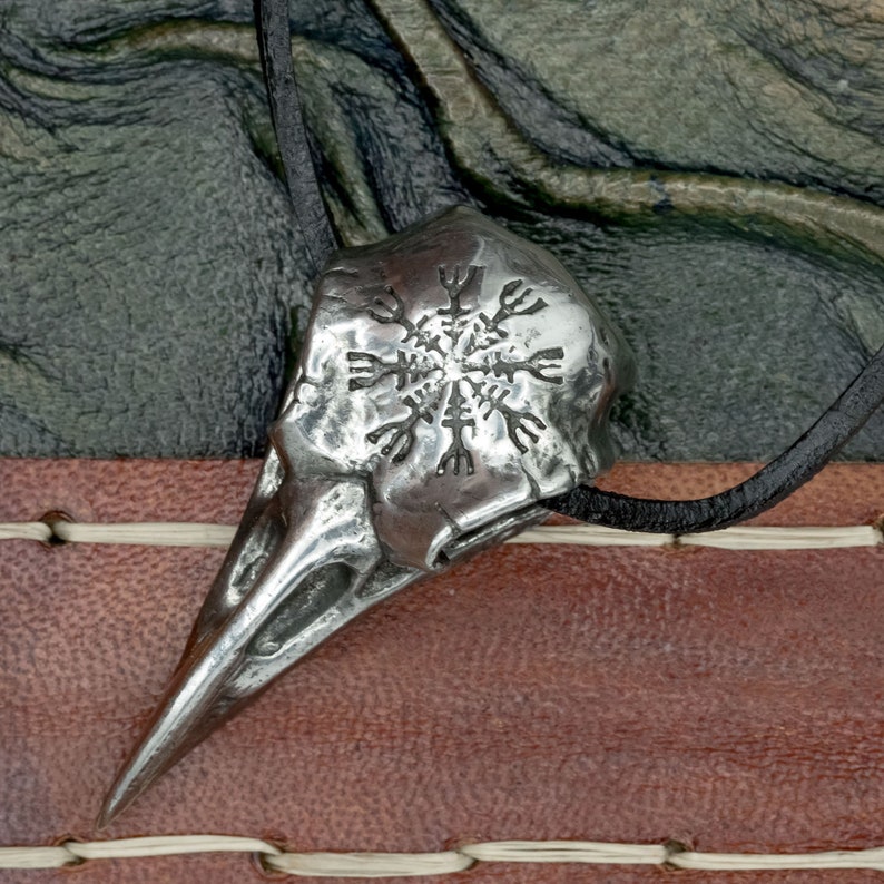 UK Handmade Pewter Helm of Awe Raven Skull Pendant image 4