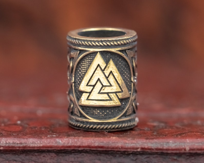 Bronze Valknut Viking Rune Hair Beard Bead