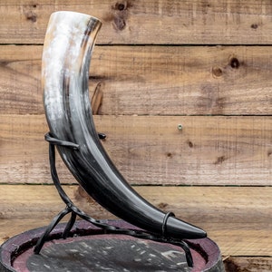 Natural Real Horn Handmade Viking Medieval LARP Drinking Horn large with iron stand image 2