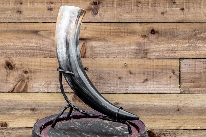 Natural Real Horn Handmade Viking Medieval LARP Drinking Horn large with iron stand image 2