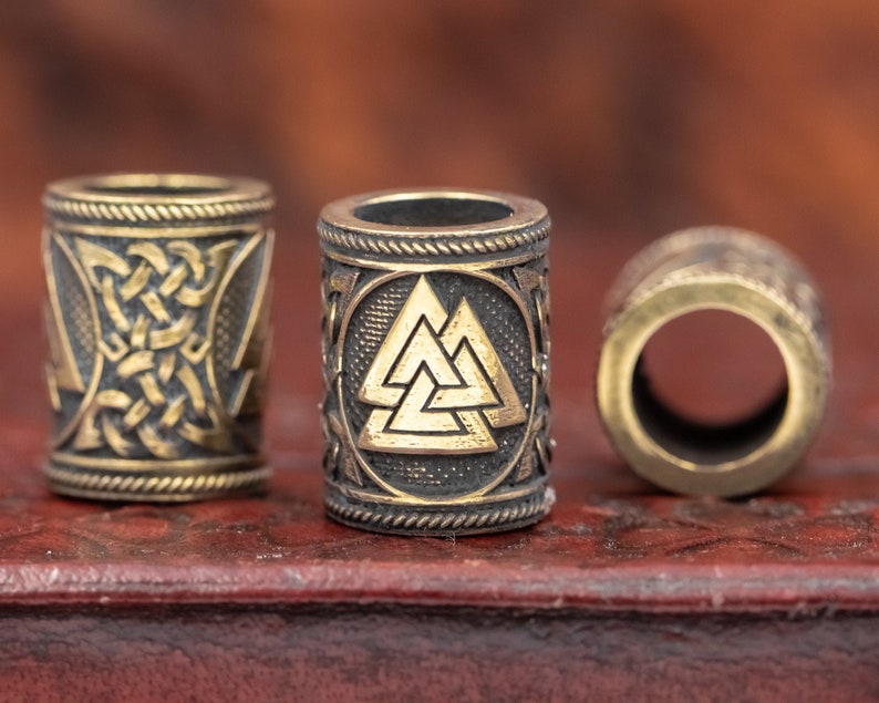 Bronze Valknut Viking Rune Hair Beard Bead