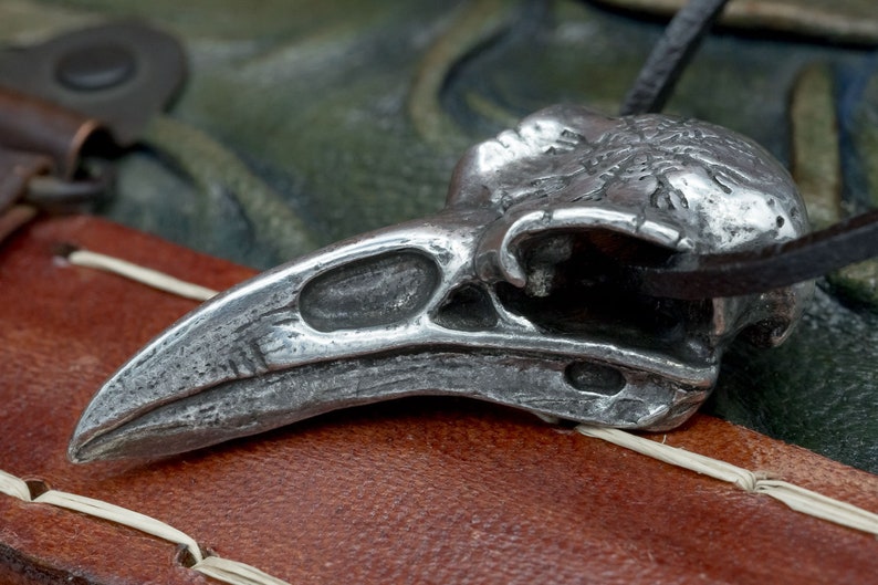 UK Handmade Pewter Helm of Awe Raven Skull Pendant image 2