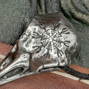 UK Handmade Pewter Helm of Awe Raven Skull Pendant image 5