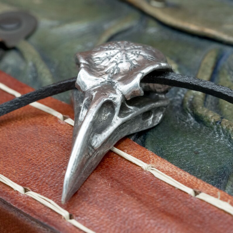 UK Handmade Pewter Helm of Awe Raven Skull Pendant image 7