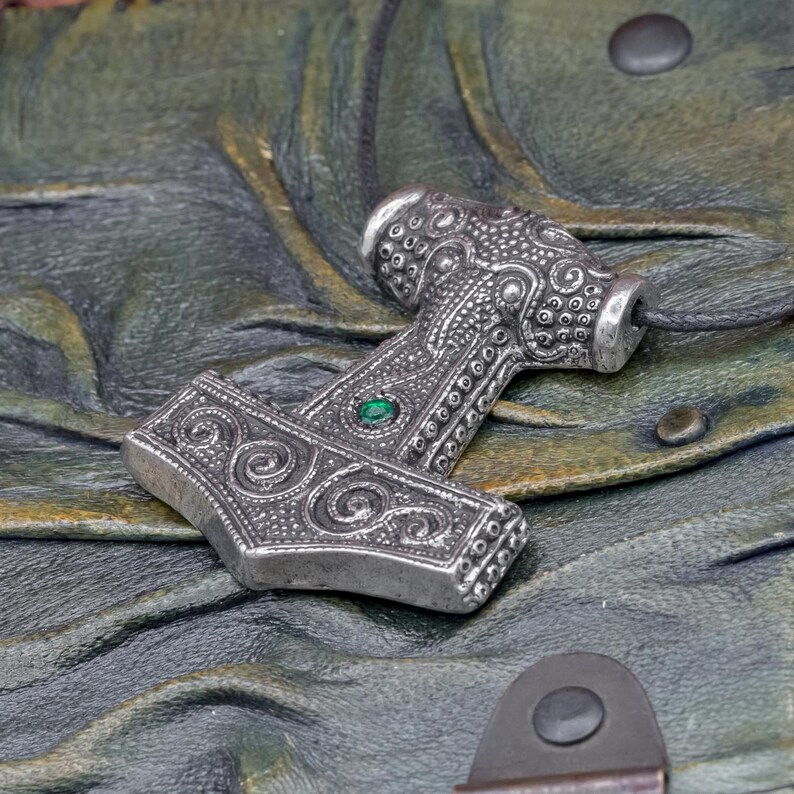 925 Sterling Silver Skane Thor's Hammer Green image 1