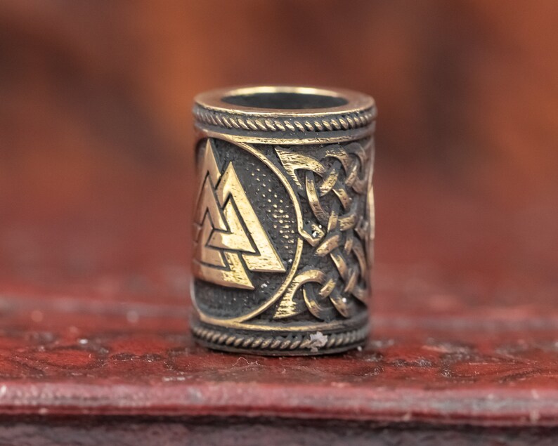 Bronze Valknut Viking Rune Hair Beard Bead