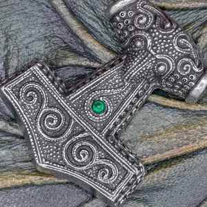 925 Sterling Silver Skane Thor's Hammer Green image 6