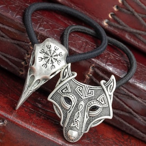 Pair of Helm Of Awe Raven Skull Hairband and Fenrir Wolf Viking Hairband image 1