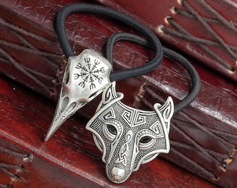 Pair of Helm Of Awe Raven Skull Hairband and Fenrir Wolf Viking Hairband