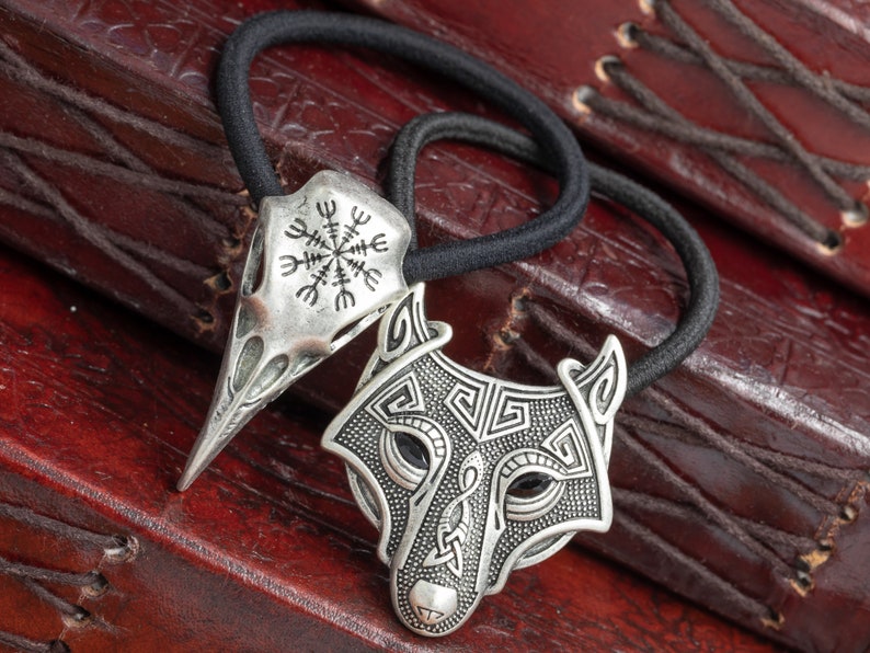 Pair of Helm Of Awe Raven Skull Hairband and Fenrir Wolf Viking Hairband image 1