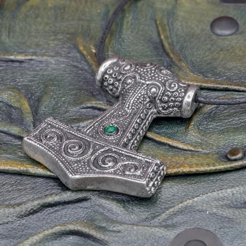 925 Sterling Silver Skane Thor's Hammer Green image 4