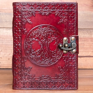 Handmade leather Viking Norse Wicca Tree of Life Yggdrasil Journal Notebook image 1