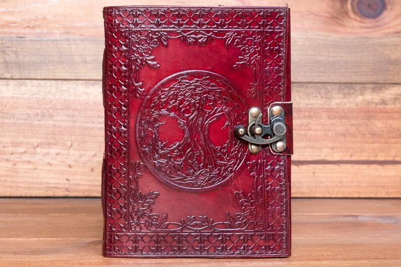 Handmade leather Viking Norse Wicca Tree of Life Yggdrasil Journal Notebook image 1