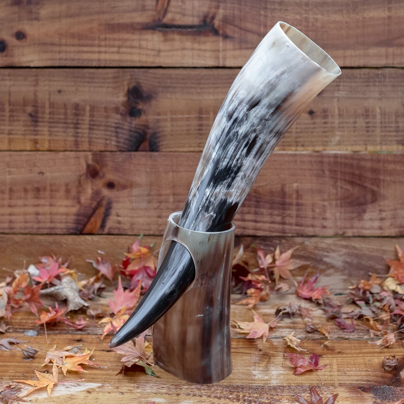 Natural Real Horn Handmade Viking Medieval LARP Drinking Horn with Horn Stand image 5