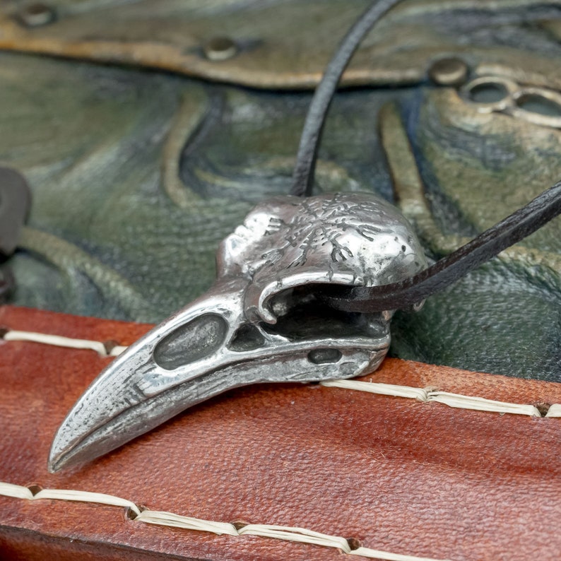 UK Handmade Pewter Helm of Awe Raven Skull Pendant image 6