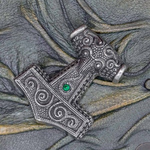 925 Sterling Silver Skane Thor's Hammer Green image 7