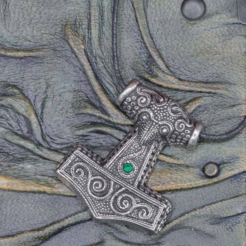 925 Sterling Silver Skane Thor's Hammer Green image 2
