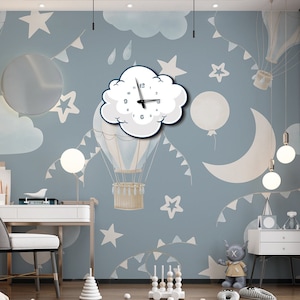 Personalized Cloud Wall Clock,Cute Nursery Kids Wall Clock,Cloud Theme Baby Room Decor,Weather Inspired Wooden Clock,Cloud Shape Wall Art