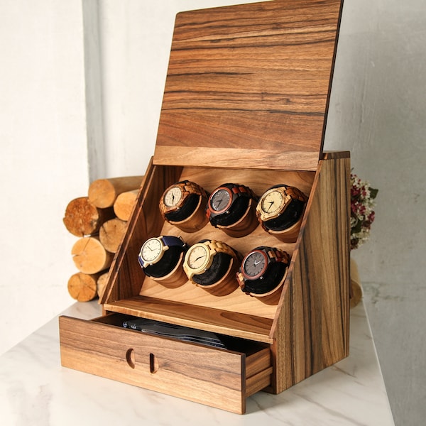 Watch box with valet drawer, Watch box for men personalized, Wooden watch box, Watch box valet, Engraved watch box, Watch display case