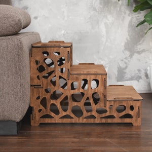 Houten hondentrap voor bed, hondentrap voor kleine honden, hondentrap voor bank, hondentrap voor hoog bed, huisdiertrap op maat hout, hondenhelling houten