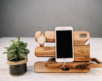 Personalize stand,Charging station,Charging station organizer,Wood charging station,Men docking station,Custom phone stand,Wood organizer