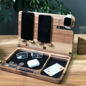 Dock station for men, Family docking station, Wood Docking Station for Men, Wood docking station apple watch, Nightstand organizer for men