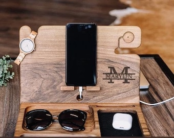 Eco charging station, Anniversary gifts for men wood, Anniversary husband 5 years, Anniversary gift for him 5 years, Gifts for boyfriend