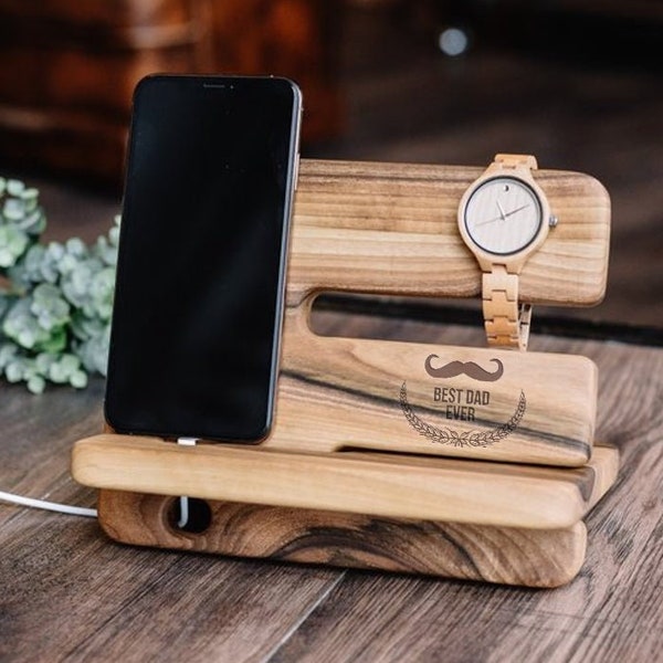 ECO docking station, Wood docking station, Desk organizer, Office desk accessories, Personalized gift for men, Father's day gift