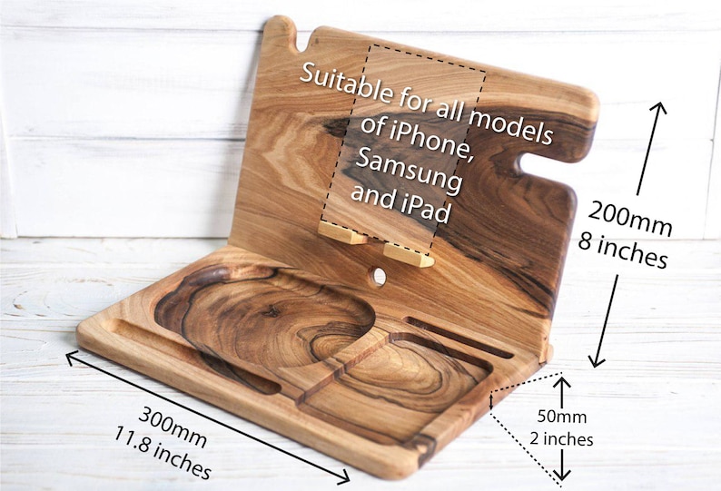 Wireless Charger Wood Office Desk Organizer 5th Anniversary Etsy