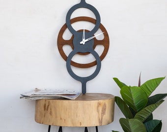 Horizontal wall clock, Industrial wall clock, Wooden wall clock, Geometric wall clock, Unique wall clock, Modern wall clock,Large wall clock