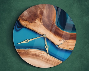 Orologio in legno epossidico, Orologio in legno di resina, Orologio in resina blu, Orologio da parete moderno, Orologio oversize, Orologio da parete silenzioso, Orologio da parete in acrilico, Orologio da fattoria